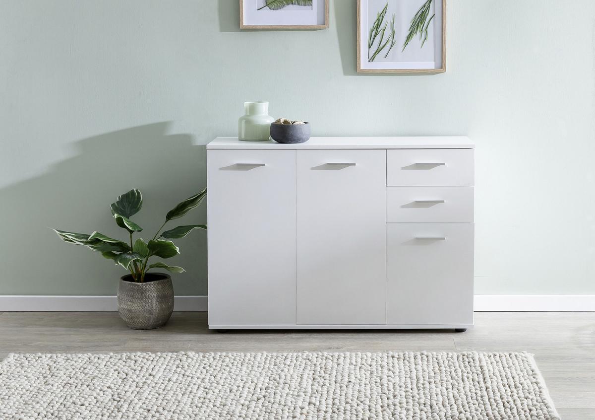 Komoda bílá - bílá/černá, Konvenční, kov/kompozitní dřevo (107/79/35cm) - MID.YOU