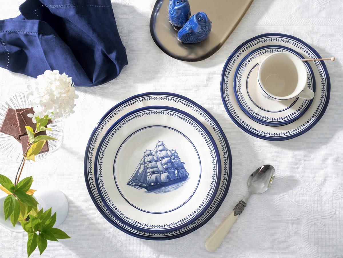 Kombiservice 30-Tlg. Keramik, Balu/Weiß - Blau/Weiß, Basics, Keramik - Creatable