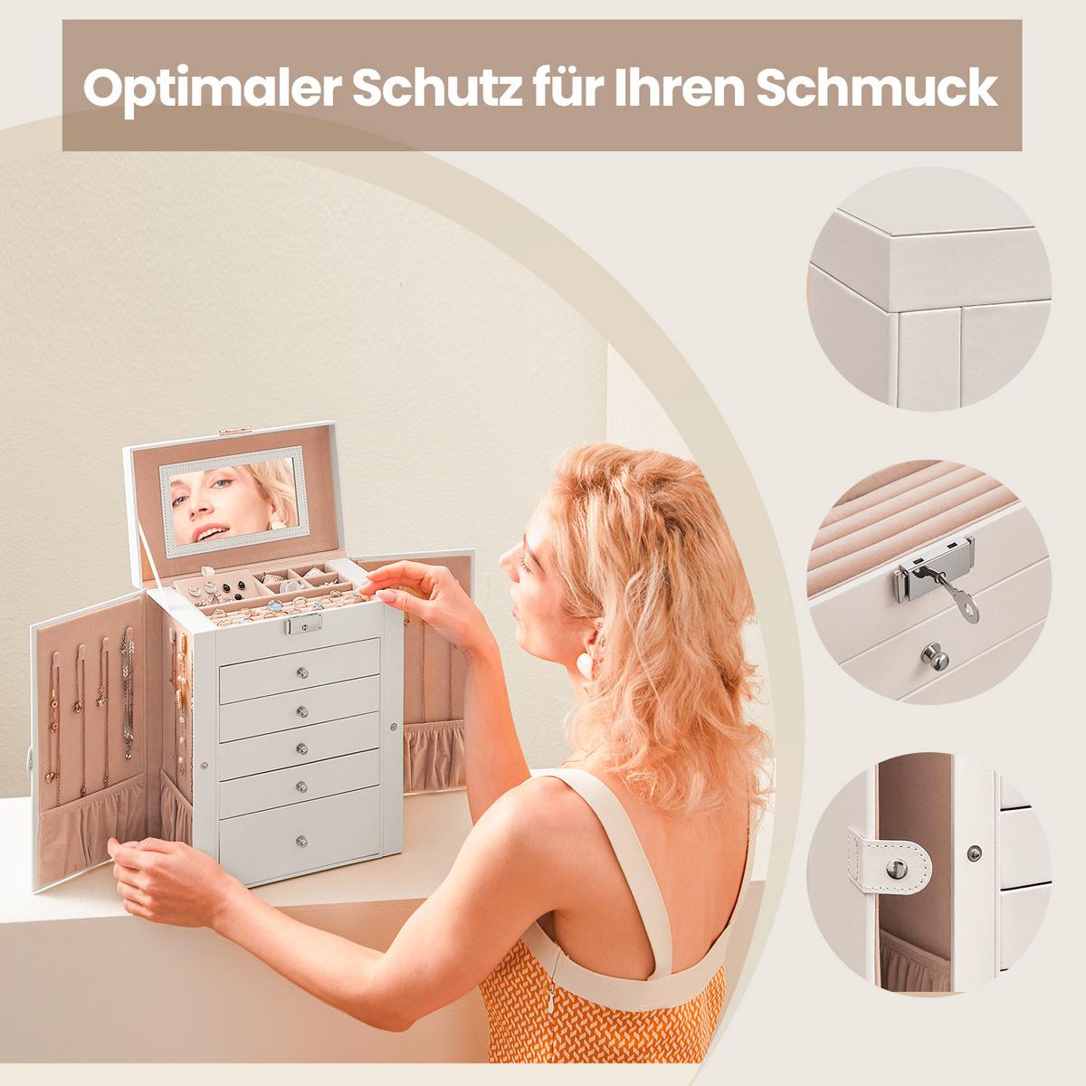 Schmuckkästchen Weiß B: 26 cm - Weiß, LIFESTYLE, Holzwerkstoff (26/32/15,6cm)