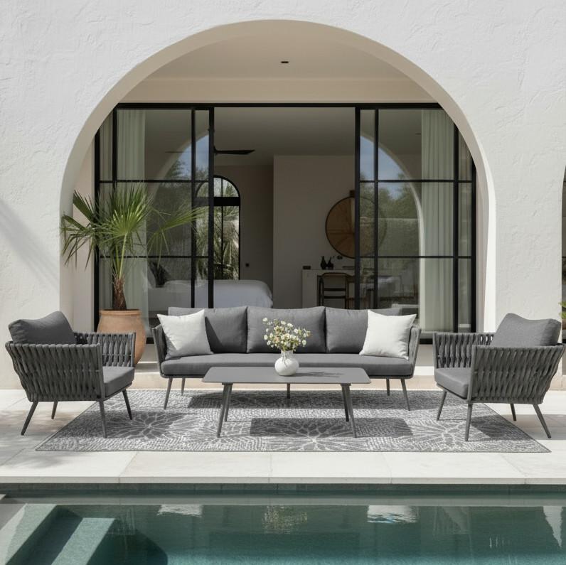 Záhradní sedací souprava MILA - tmavě šedá, Moderní, kov/textil (236/69/70cm) - Bessagi Garden