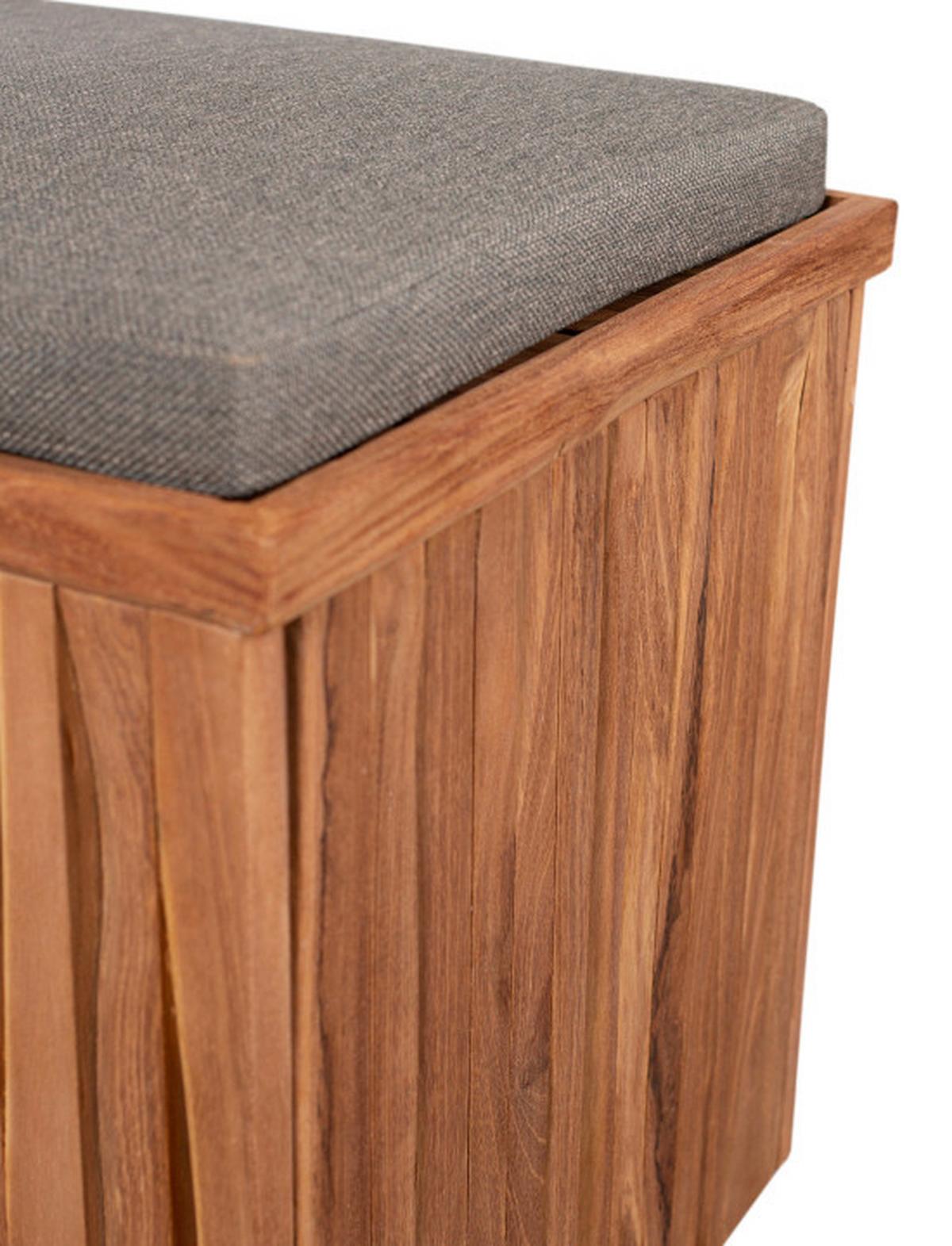 Gartenhocker Woodie Teakholz Braun/Taupe mit Stauraum - Taupe/Braun, Basics, Holz/Textil (45/45/45cm) - Gardenson