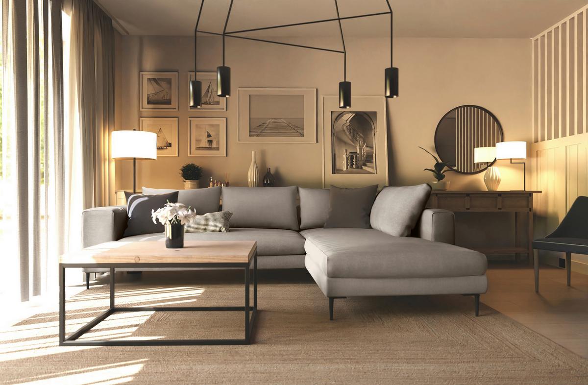 Ecksofa Aurora II - Taupe/Schwarz, MODERN, Textil (295/210cm) - Trendmanufaktur