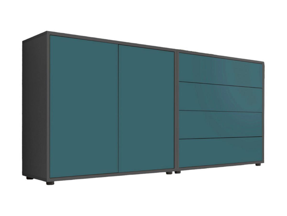 Sideboard Mailand 3 B: 158 Cm Petrol - Anthrazit/Petrol, MODERN, Holzwerkstoff (158/73/33cm) - MID.YOU