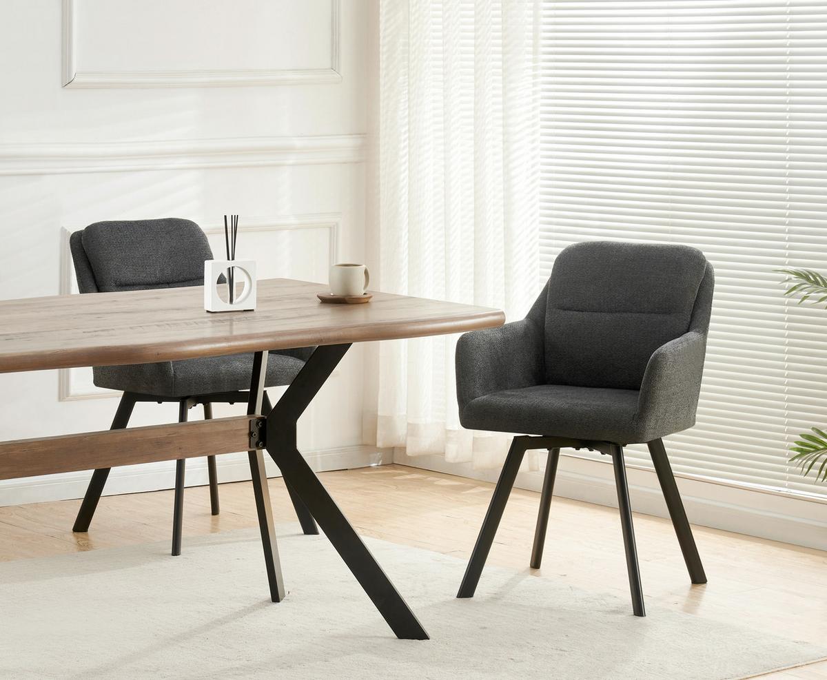 Stuhl-Set Sophie Anthrazit B: 53 cm - Anthrazit/Schwarz, MODERN, Textil/Metall (53/87/62cm) - MID.YOU