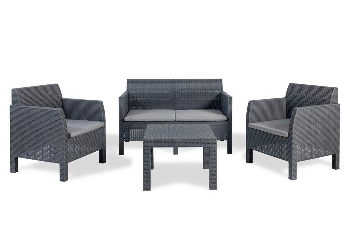Loungegarnitur 4-Tlg. Matilde aus Kunststoff mit Kissen - Anthrazit, Basics, Kunststoff