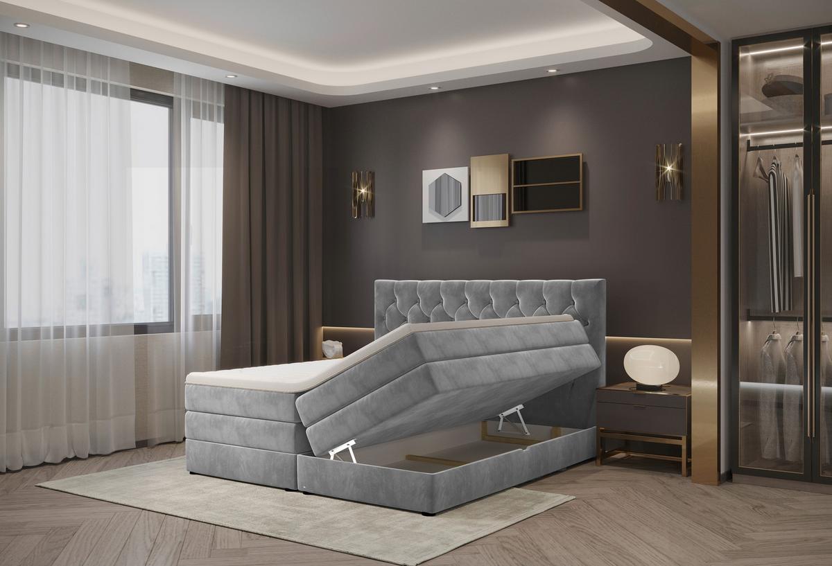 Boxspringbett Elio Silberfarben 180x200 cm H3 - Silberfarben/Schwarz, ROMANTIK / LANDHAUS, Textil (184/121/212cm) - James Wood