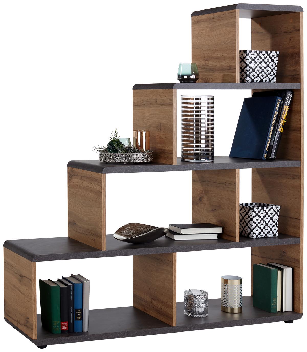 Regal Fontana B 138,5cm, Betonoptik/Eiche Dekor - Eiche Wotan, MODERN (139/148/35cm)