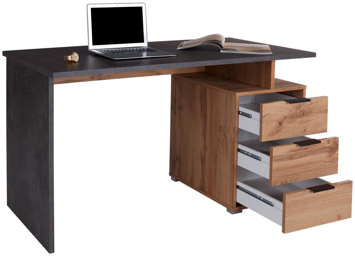 Schreibtisch + Laden B 138cm H 76cm Mx 145 Beton/Eiche Dekor - Eichefarben/Grau, MODERN, Holzwerkstoff (138/76/60cm)
