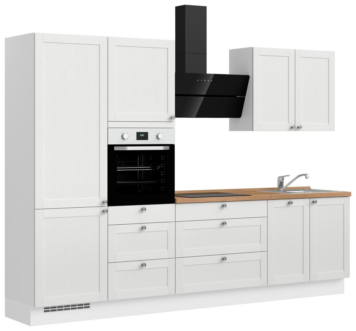 Kuchynská linka 300 cm, biela / dub Sierra - biela/farba ušľachtilej ocele, Romantik / Landhaus, kov/kompozitné drevo (300cm) - Nobilia