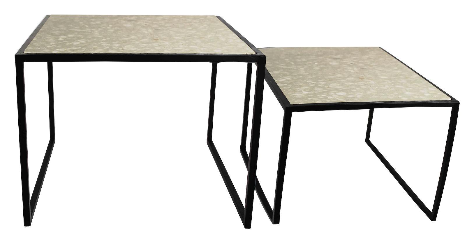 Beistelltischset Ston 2 - Schwarz/Grau, MODERN, Stein/Metall (50/32/10cm)