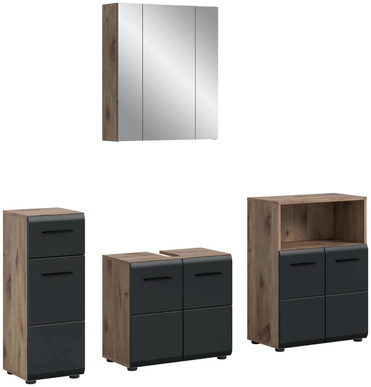 Badezimmer Ice Schwarz/Eiche Dekor B: 150cm - Eiche dunkel/Schwarz, Basics, Holzwerkstoff (150cm) - MID.YOU