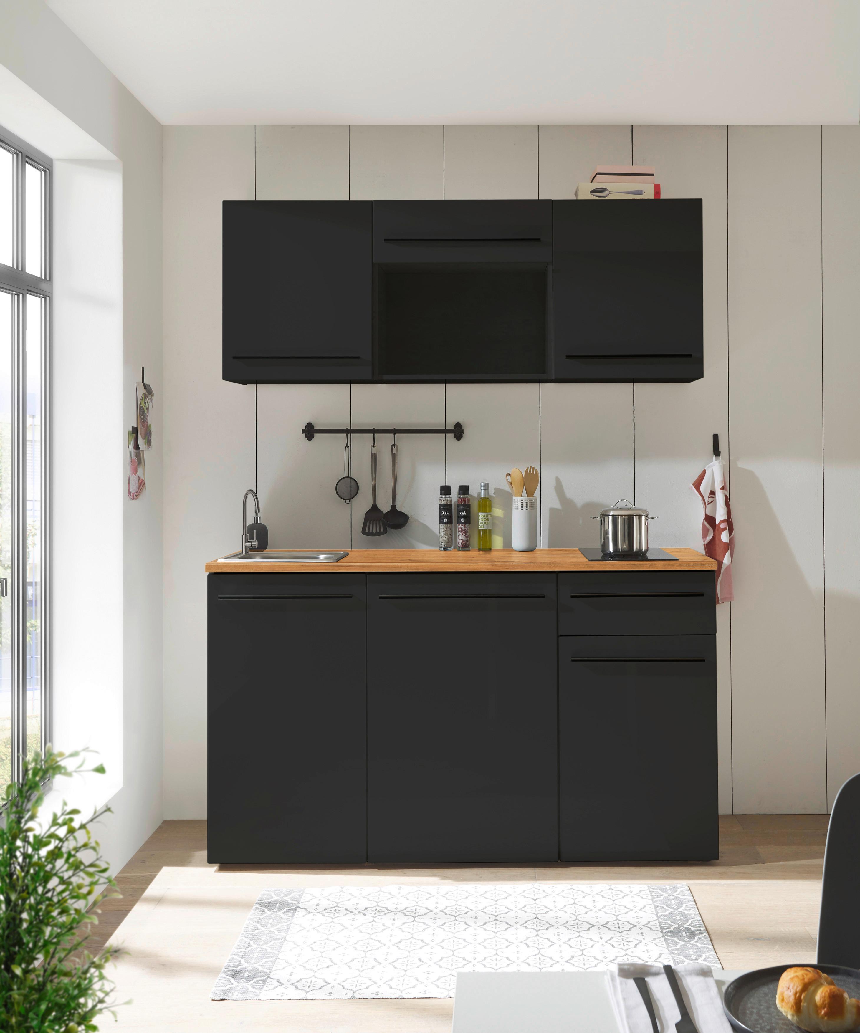 Kuchyňský blok bez spotřebičů JAZZ SINGLE - černá/barvy dubu, Trend, kompozitní dřevo/plast (160kg) - MID.YOU