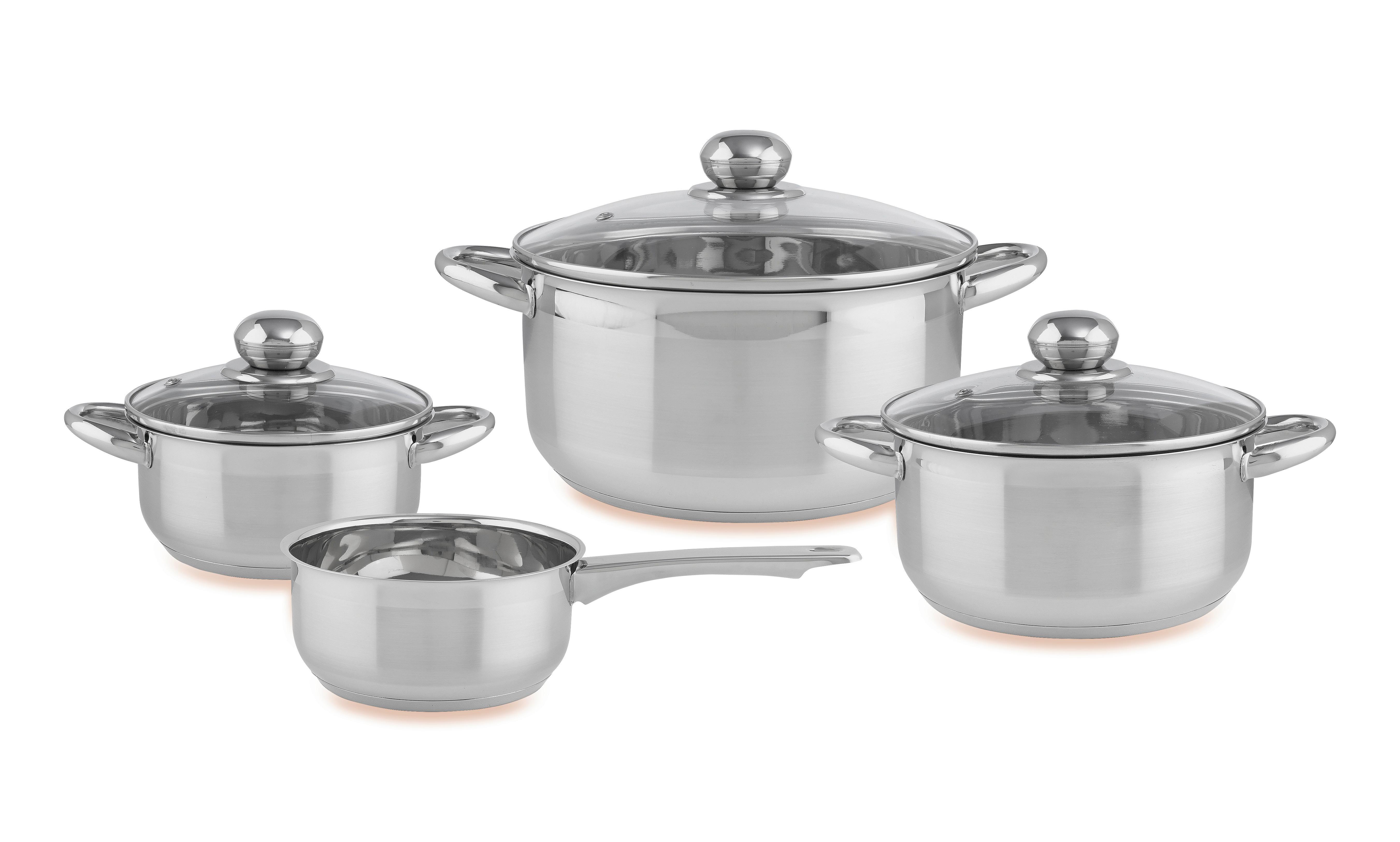Kochtopfset Agnesa 7tlg. Set Aus Edelstahl - Klar/Edelstahlfarben, MODERN, Glas/Metall - Luca Bessoni