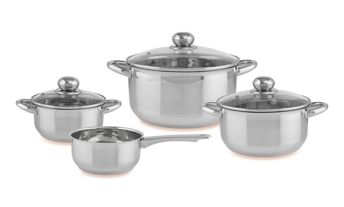 Kochtopfset Agnesa 7tlg. Set Aus Edelstahl - Klar/Edelstahlfarben, MODERN, Glas/Metall - Luca Bessoni