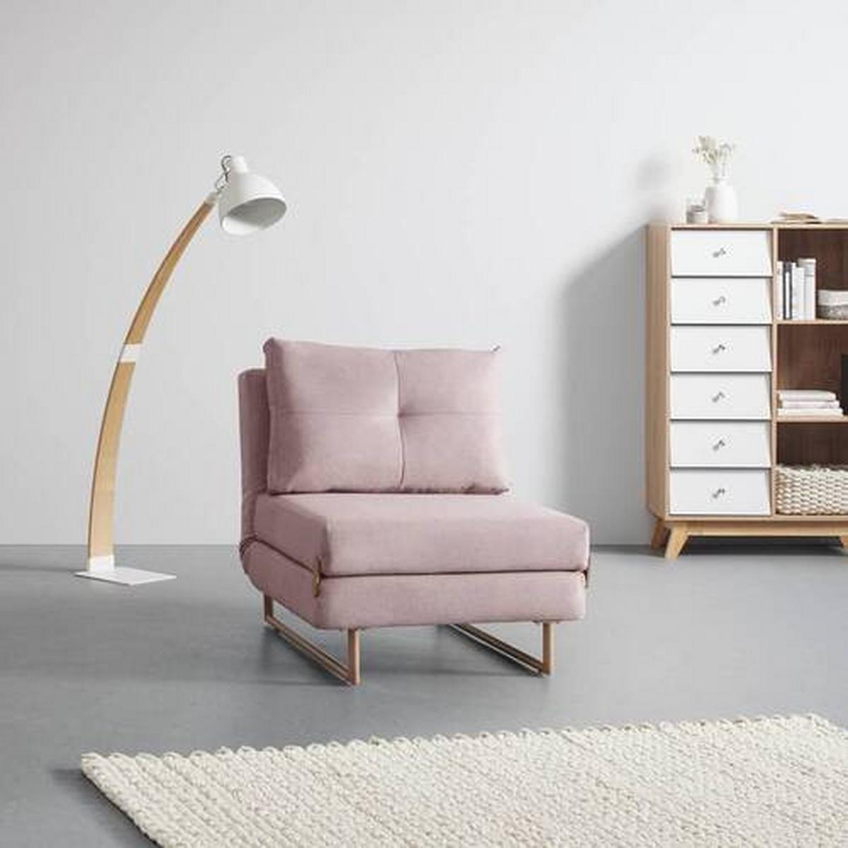 Rozkladacia pohovka Malic - ružová - ružová/farba duba, Modern, kov/textil (80/84/90cm) - Bessagi Home