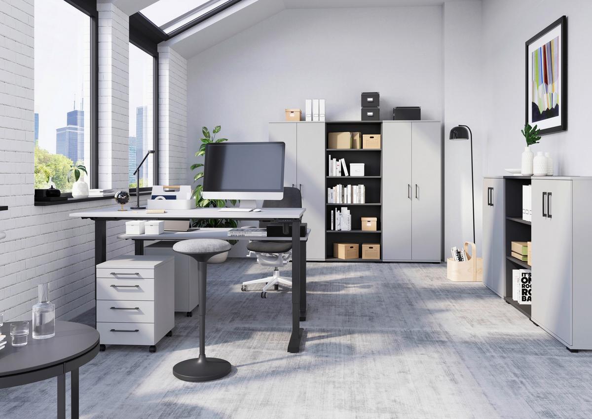 Schreibtisch Profi Schwarz/Grau L: 180cm - Schwarz/Grau, MODERN, Holzwerkstoff/Metall (180/80/70cm) - Germania