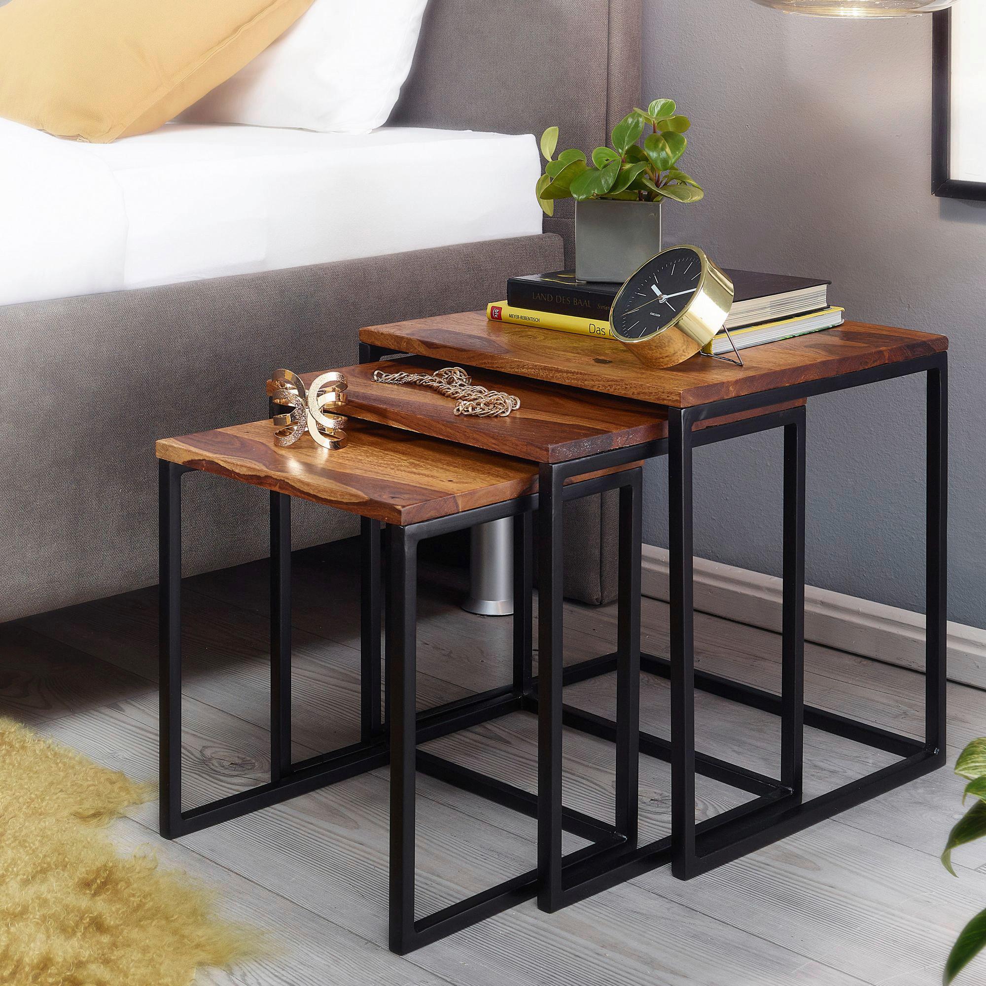 Satztisch Wohnling Sheeshamfarbenb:40cm - Sheeshamfarben/Schwarz, MODERN, Holz/Metall (40/40/42cm) - MID.YOU