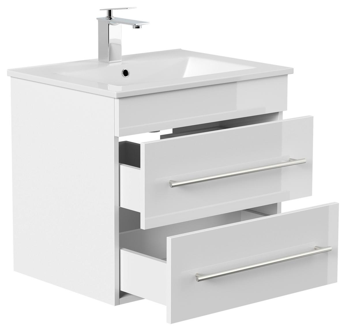 WASCHTISCHKOMBI Apollo, Weiß HG B: 61,5 - Weiß Hochglanz/Weiß, Basics, Keramik/Holzwerkstoff (61,5cm) - MID.YOU