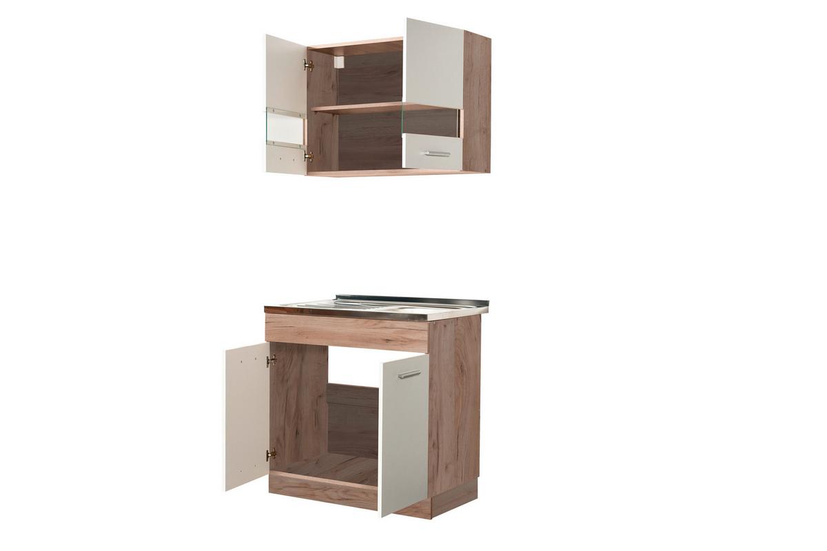 Konyhablokk Dalila 80/206 Cm - szürke tölgy/fehér, Basics, faalapú anyag (80/206,5/51,5cm)