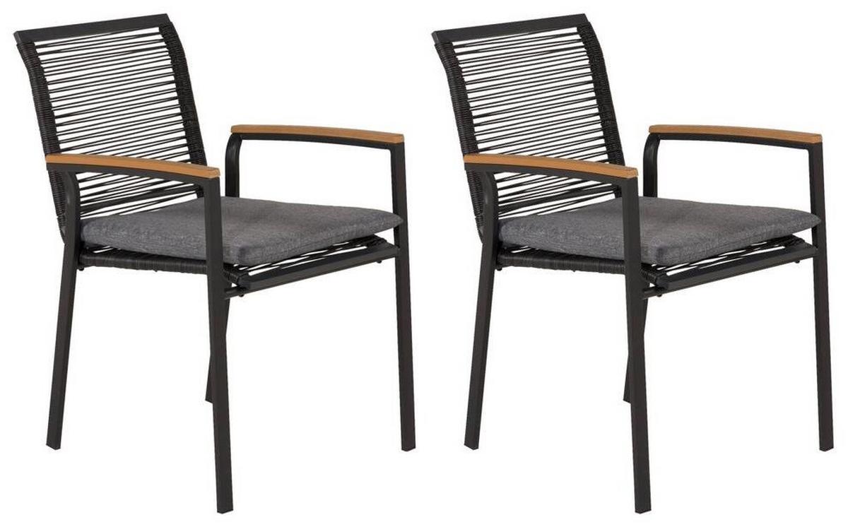 Gartensessel Stapelbar Dallas Stahl - Schwarz/Akaziefarben, KONVENTIONELL, Holz/Kunststoff (57/83,5/63,5cm) - Gardenson