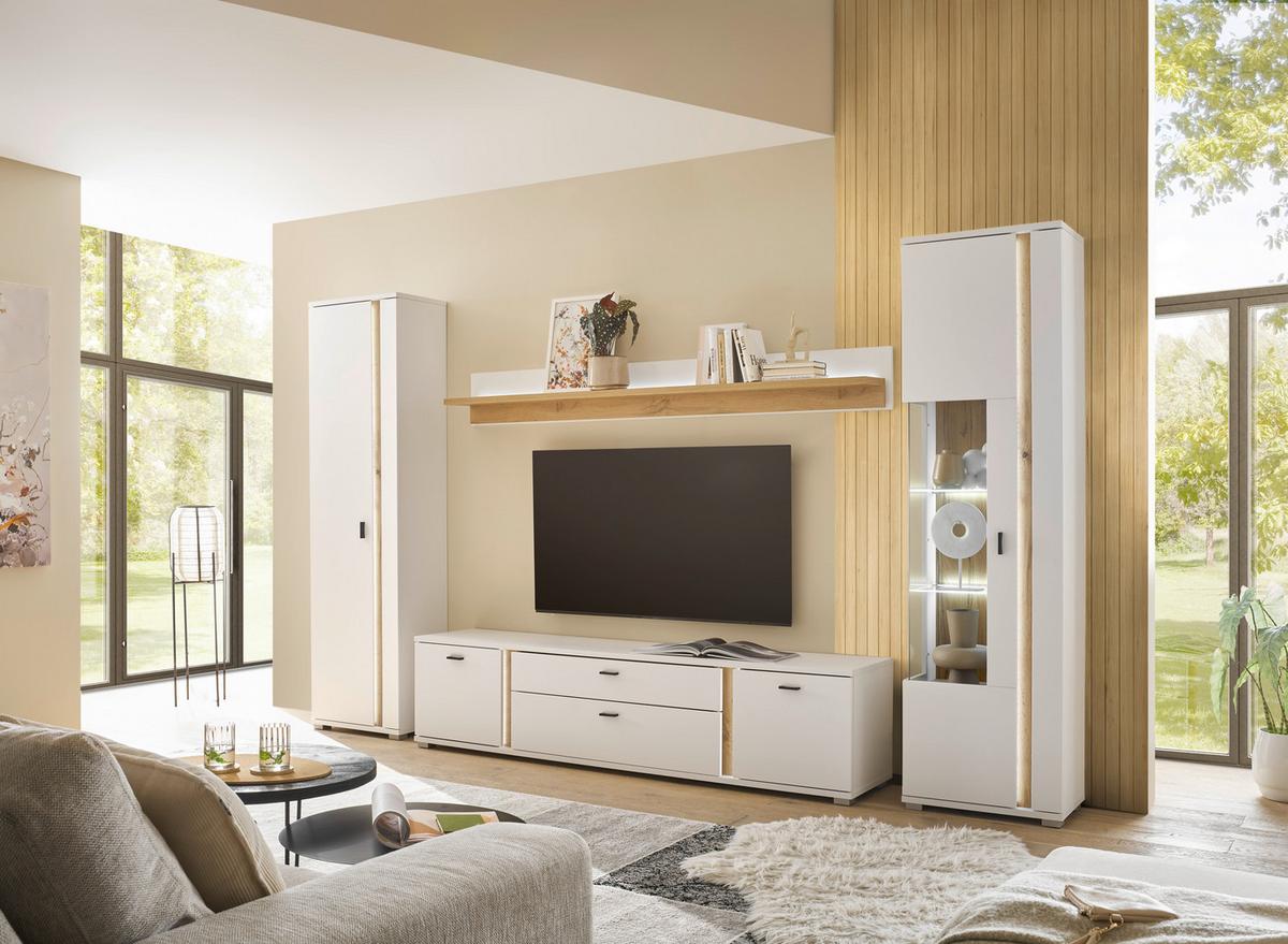 Lowboard Long Island Weiß/Eiche Wotan B: 200 cm - Silberfarben/Eiche Wotan, Design, Holzwerkstoff (200/45/42cm) - MID.YOU