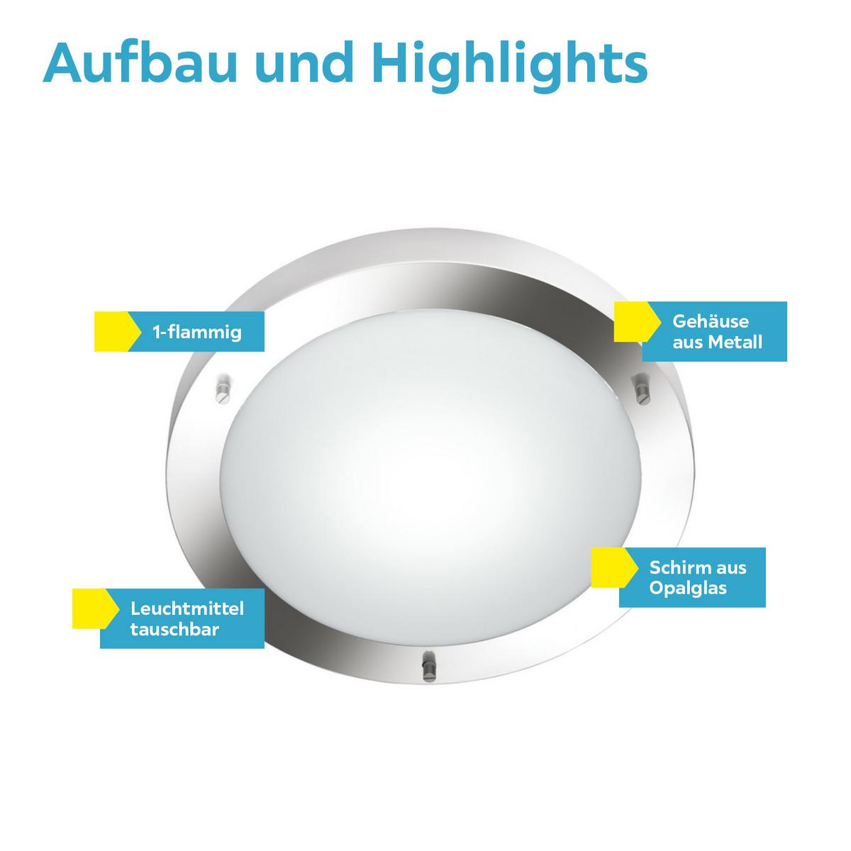 Deckenleuchte Ip44 Ø 31,5 Cm 1-Flammig Rund Opalglas Matt - Weiß/Nickelfarben, Basics, Glas/Metall (31,5/8,0cm) - Trio Leuchten