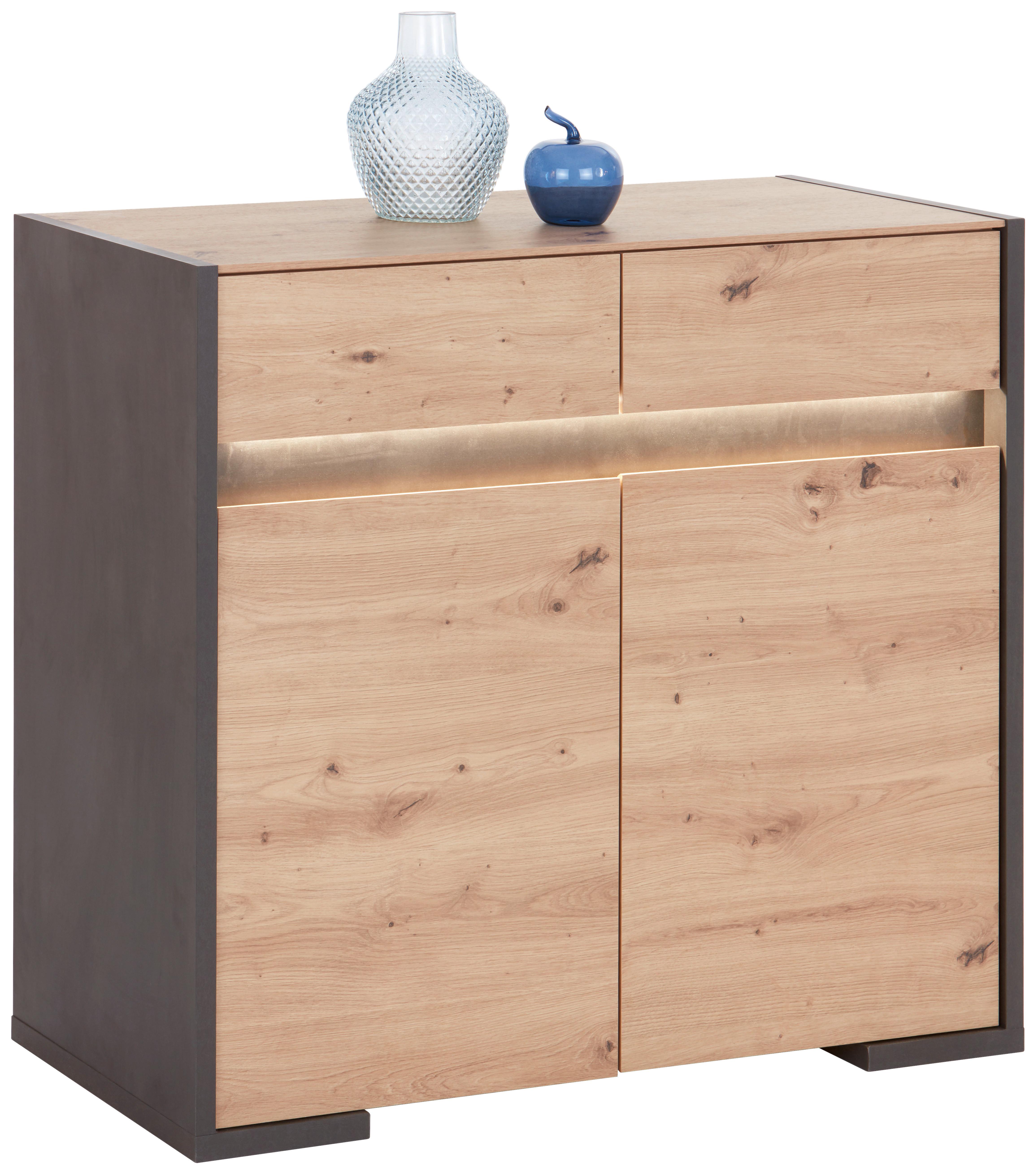 Kommode Inkl. Led, B 95,5cm Salerno, Eiche Dekor - Eichefarben/Grau, MODERN, Holzwerkstoff (95,5/86/40,1cm)