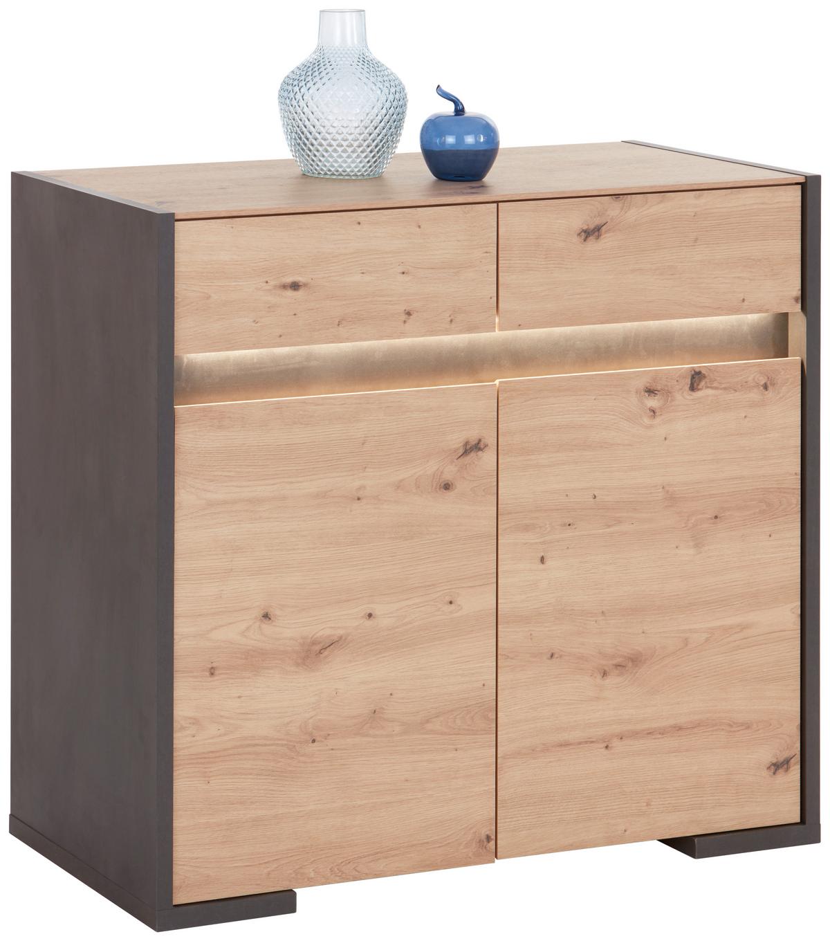 Kommode Inkl. Led, B 95,5cm Salerno, Eiche Dekor - Eichefarben/Grau, MODERN, Holzwerkstoff (95,5/86/40,1cm)