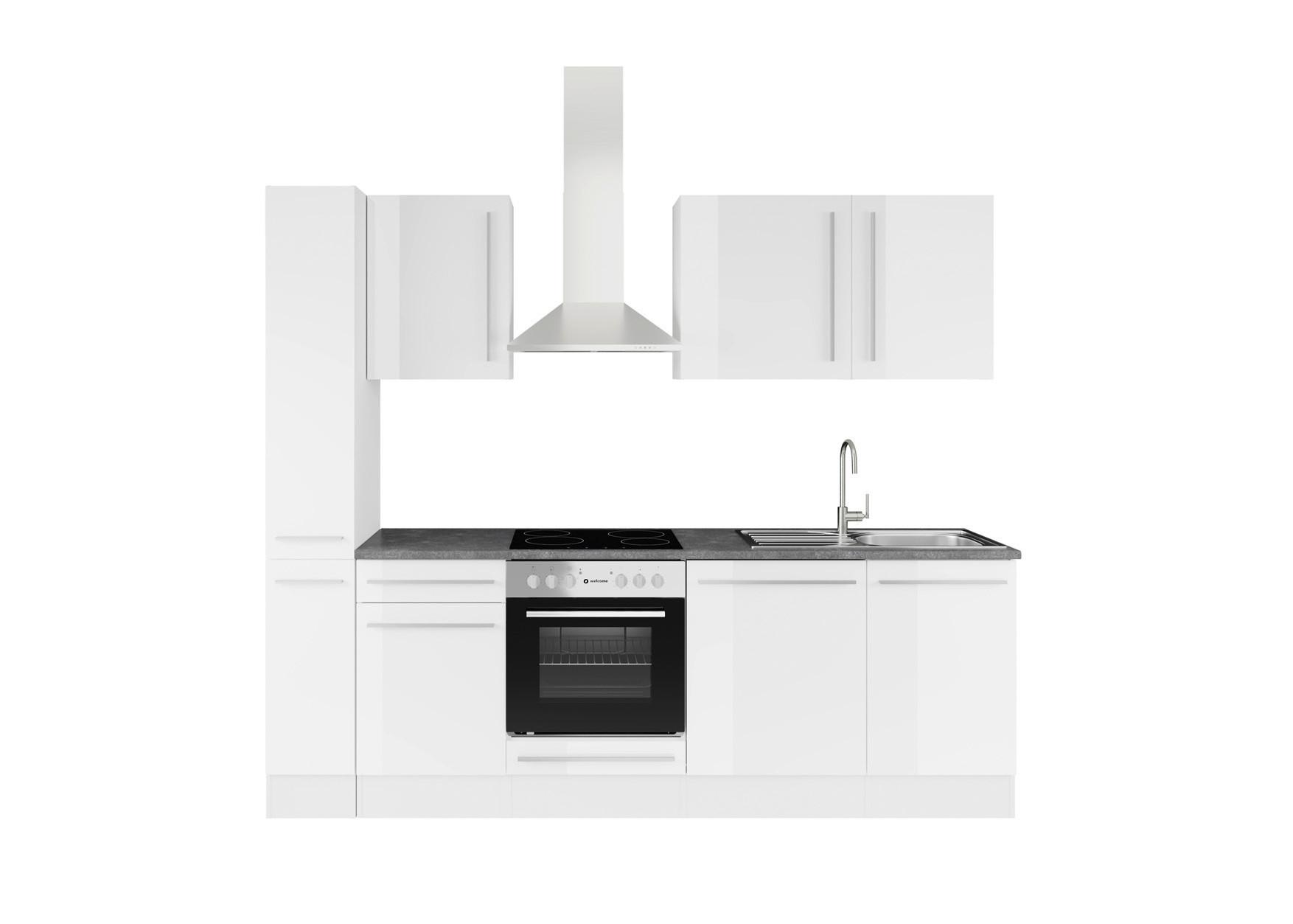 Küchenblock Jazz 8 250 Weiß B: 250 cm - Weiß Hochglanz/Dunkelgrau, LIFESTYLE, Holzwerkstoff (250cm) - P & B