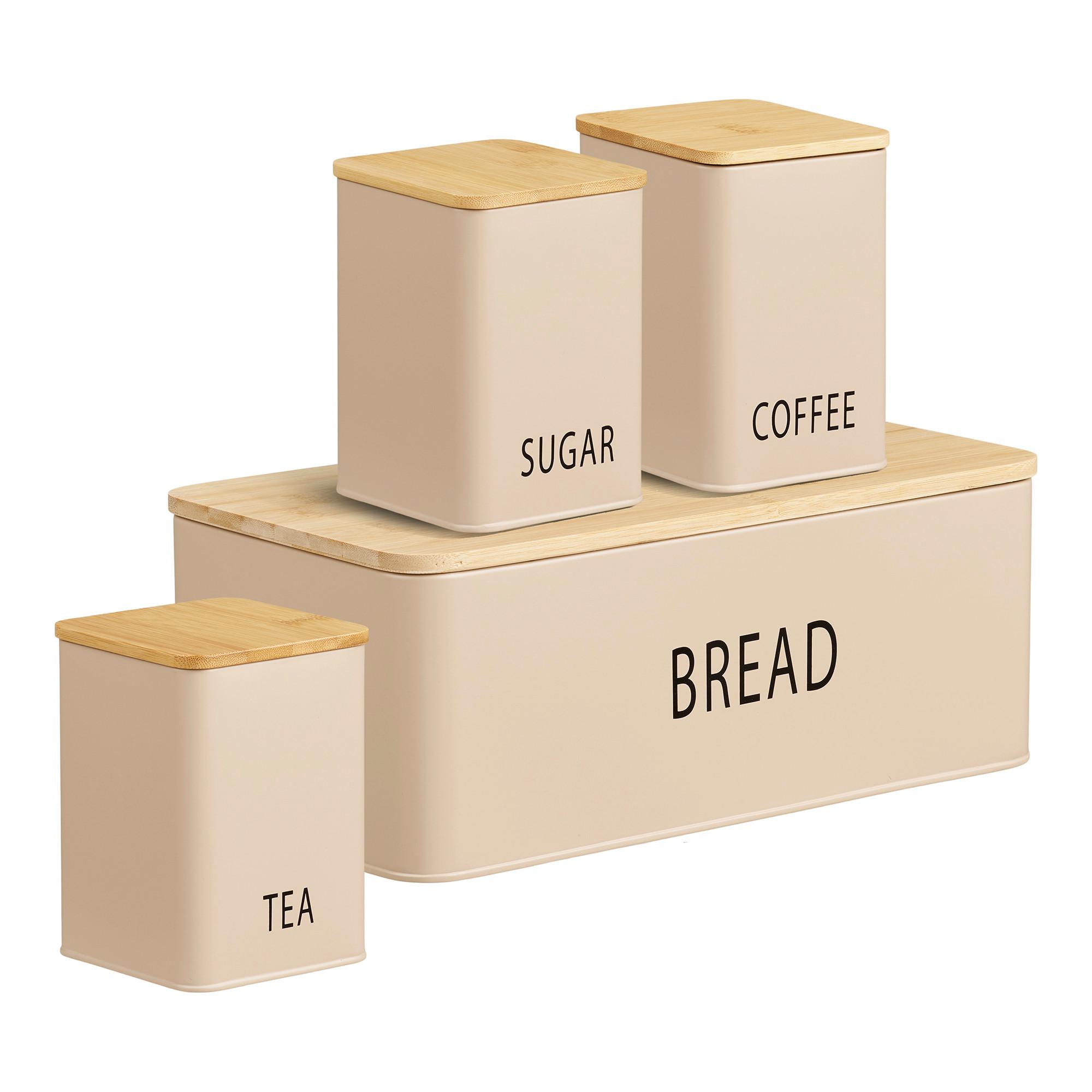 Vorratsdosenset Beige Tula Bread Box 4 -Teilig. - Beige/Naturfarben, Basics, Holz/Metall
