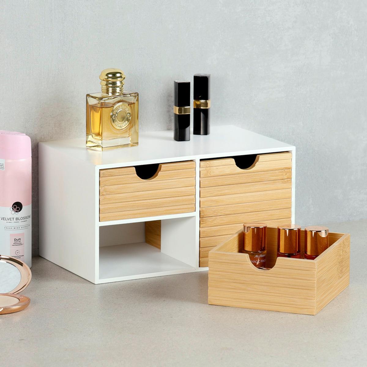 TISCHORGANIZER Bambus, Weiß/Naturfarben - Naturfarben/Weiß, Basics, Naturmaterialien/Holzwerkstoff (27/16/14cm) - Kesper