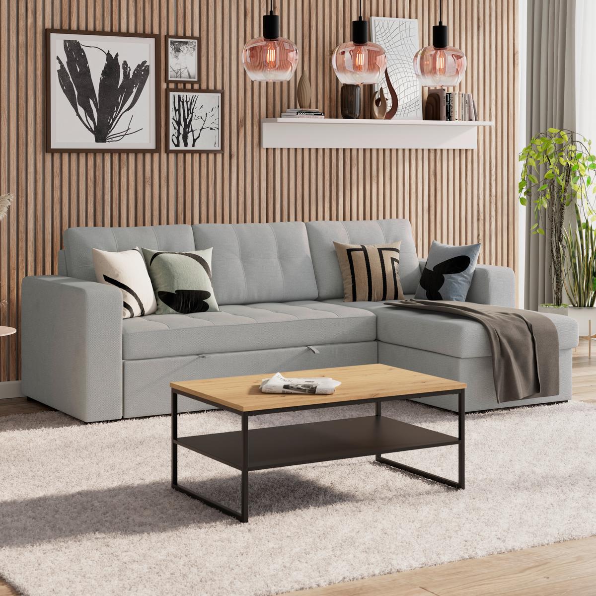 Ecksofa Turin Grau, 239x160cm - Grau, Trend, Holz/Textil (239/160cm)