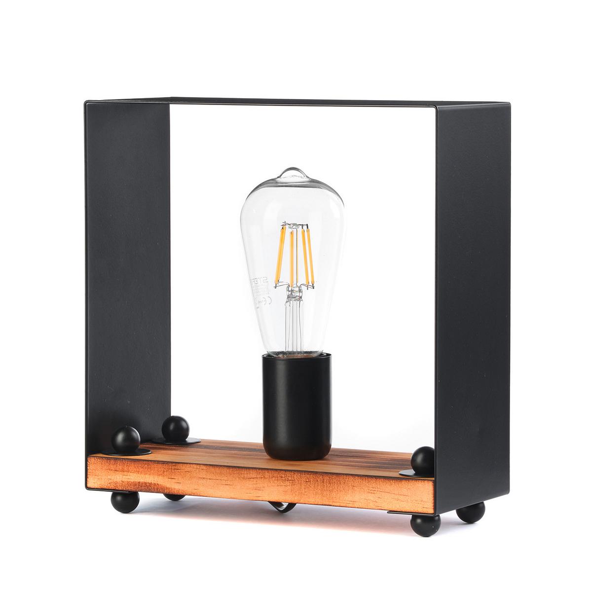 Tischleuchte 5046/L - Schwarz/Braun, Natur, Holz/Metall (13/10/15cm)