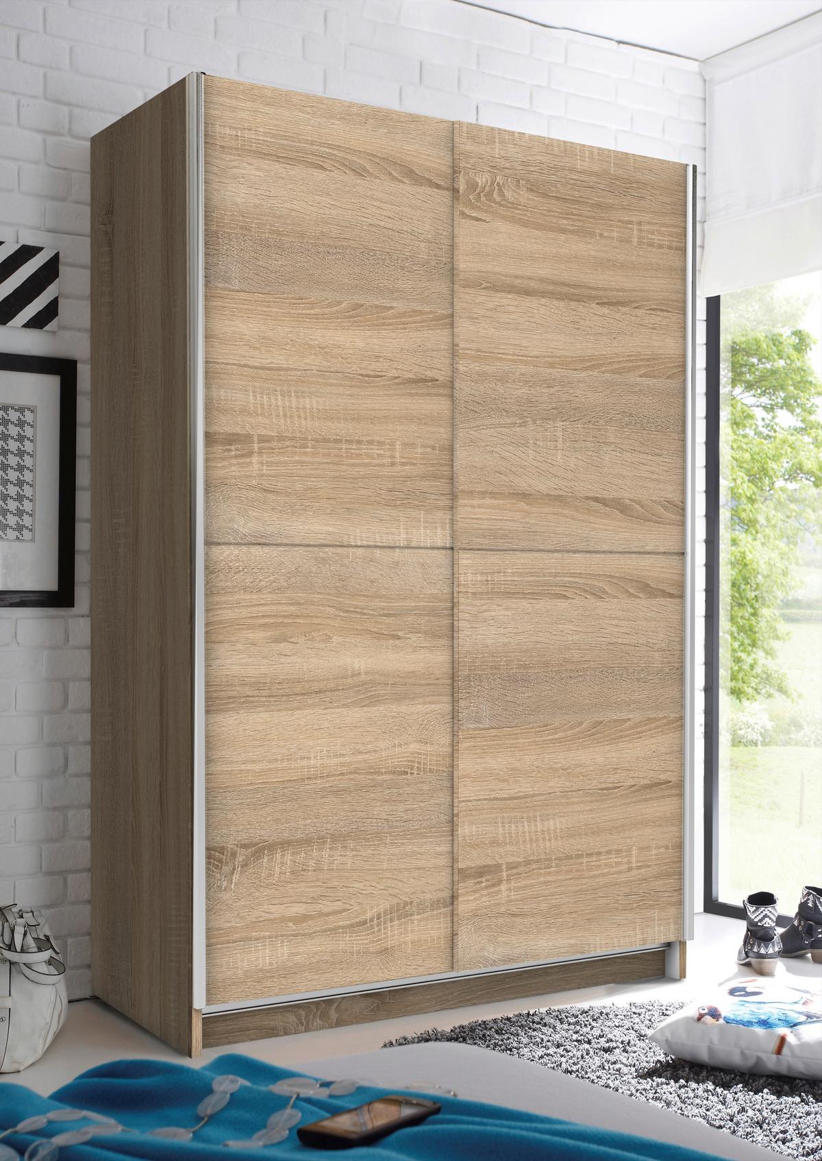 Schwebetürenschrank 125 Cm Slim, Sonoma Eiche Dekor - Eichefarben, Basics, Holzwerkstoff (125/195,5/38cm) - P & B