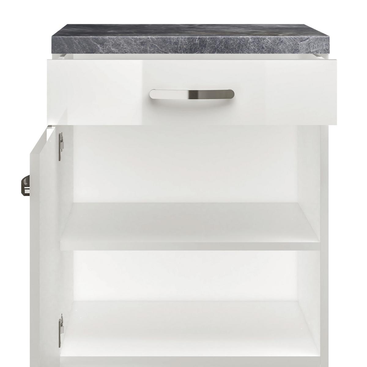 Küchenunterschrank Alba B: 60 cm Weiß/Schiefer mit Lade - Schieferfarben/Weiß Hochglanz, MODERN, Holzwerkstoff (60/86/60cm)