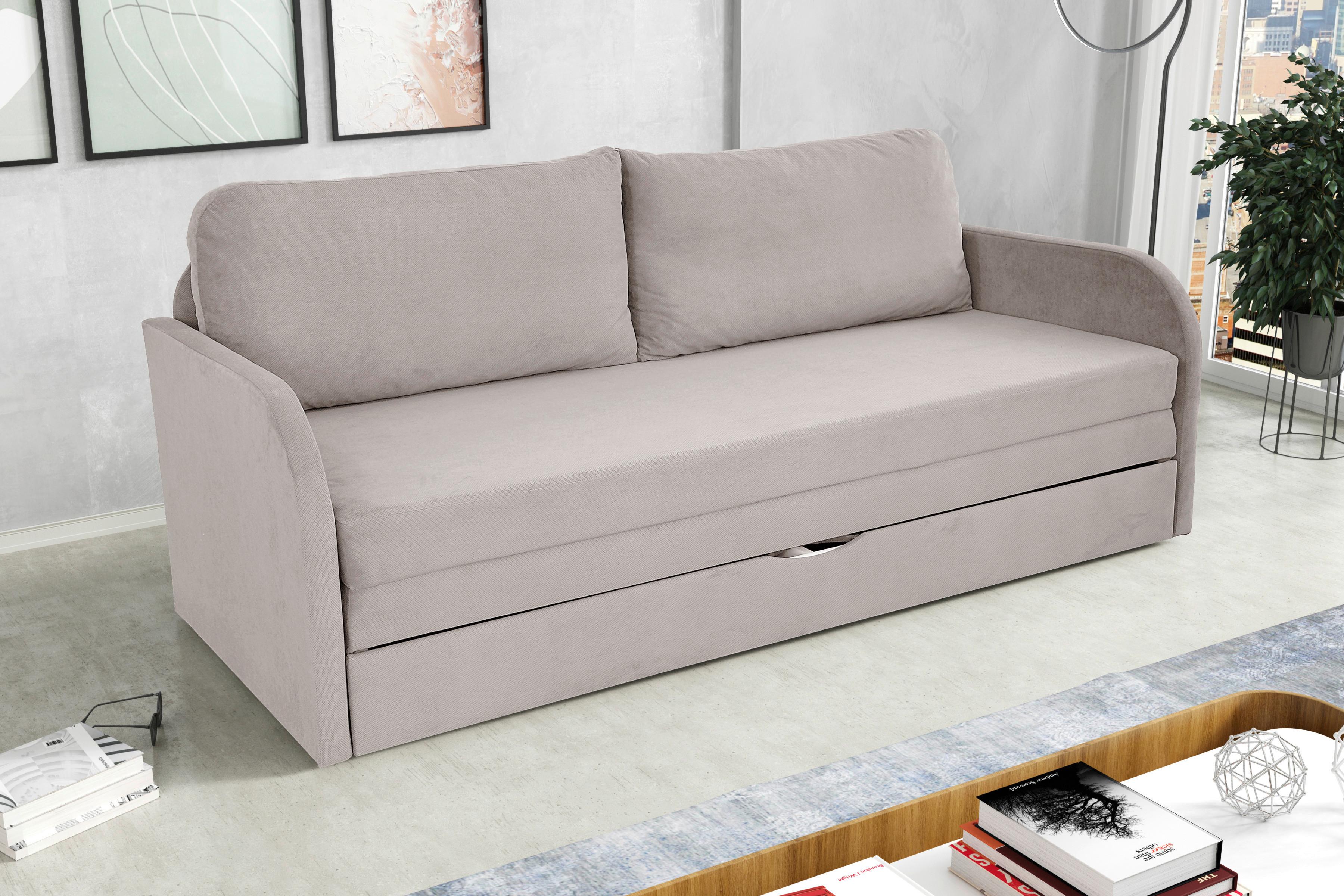 Schlafsofa mit Bettkasten Milan Taupe B: 203 cm - Taupe/Schwarz, Design, Textil (203/77/86cm) - MID.YOU