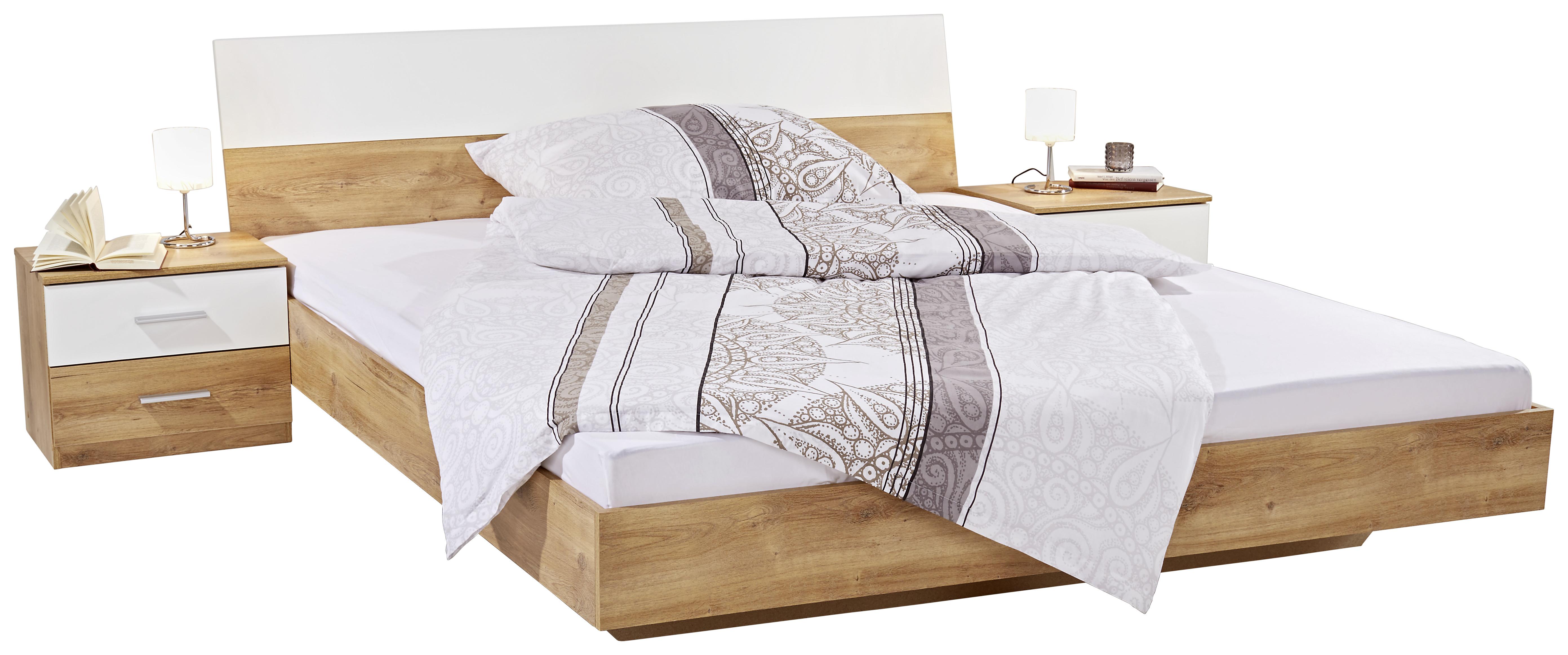 Schlafzimmer-set Katrin 4-tlg. Eiche Dekor/weiß Mit Spiegel - Eichefarben/Weiß, KONVENTIONELL, Holzwerkstoff (180/200cm)