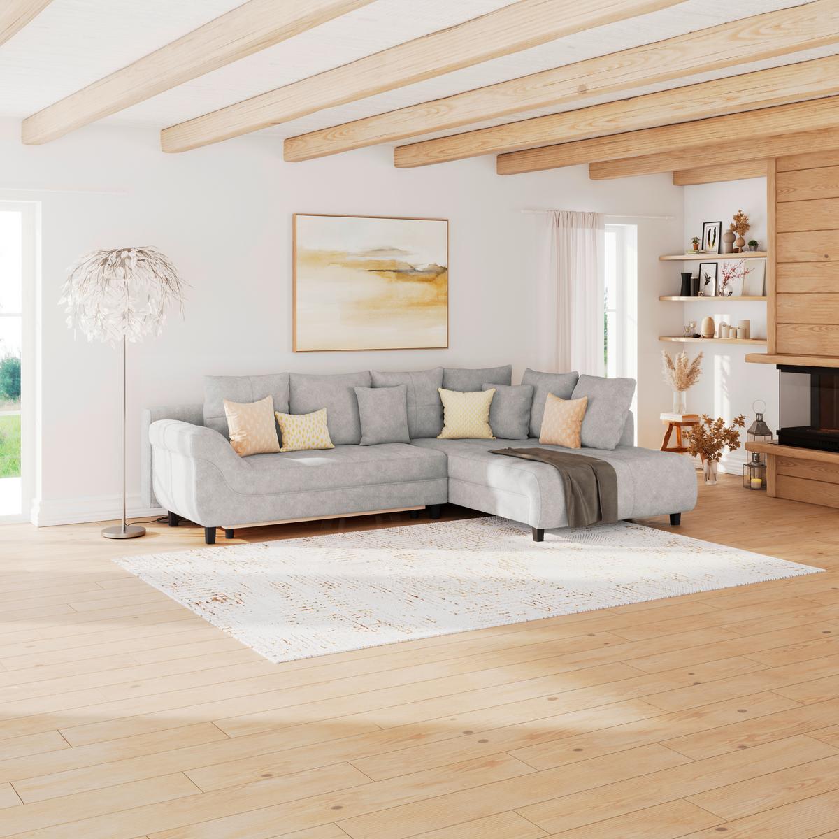Ecksofa Mendoza - Silberfarben/Schwarz, Design, Textil (309/197cm) - Ondega