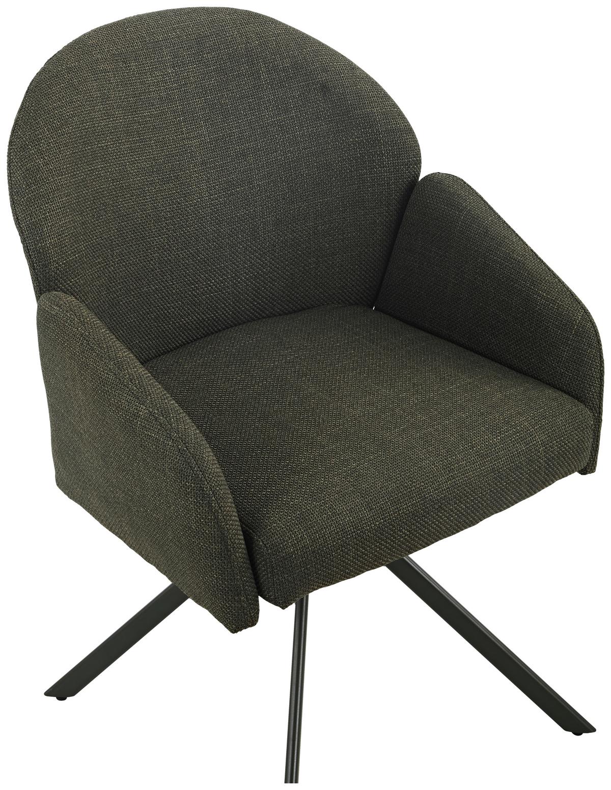 Armlehnstuhl Holly drehbar Webstoff Moosgrün, B: 56,5 cm - Grün, MODERN, Textil/Metall (56,5/61/84cm)