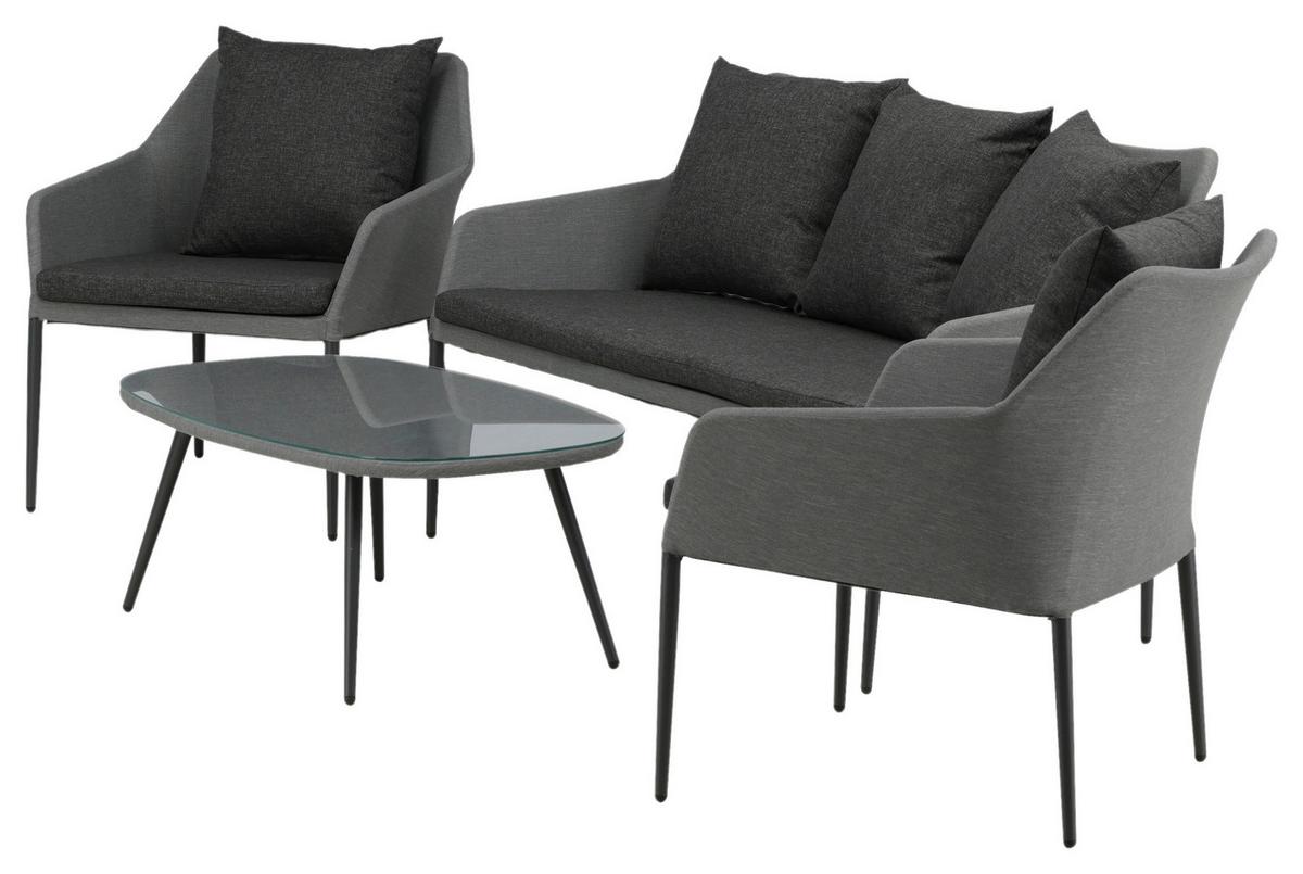 Loungegarnitur Spoga - Schwarz/Grau, KONVENTIONELL, Textil/Metall - Gardenson