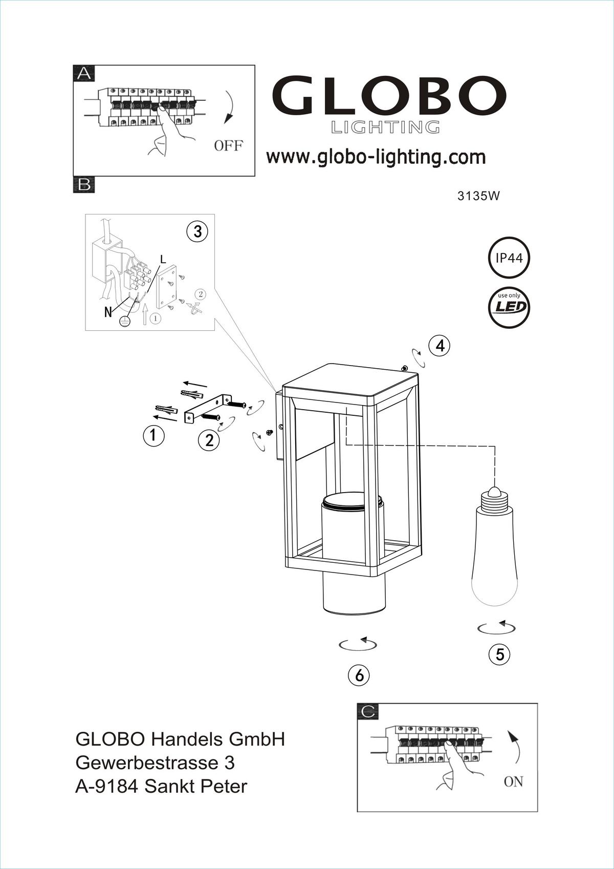 Außenleuchte Candela 15 Watt Aluminium - Klar/Schwarz, Basics, Kunststoff/Metall (15/27cm) - Globo