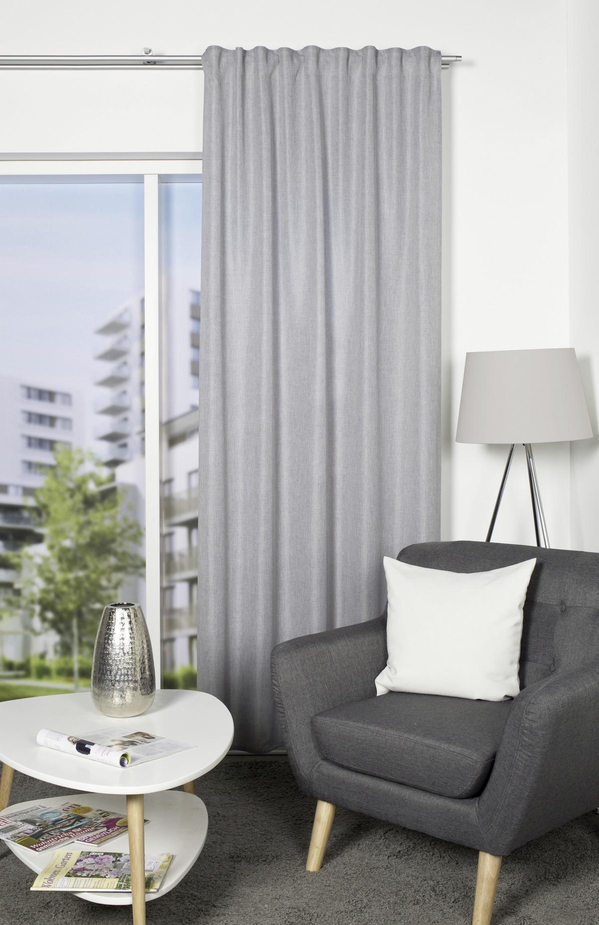 Vorhang mit Schlaufen und Band Natascha 135x245 cm Grau - Grau, ROMANTIK / LANDHAUS, Textil (135/245cm) - James Wood