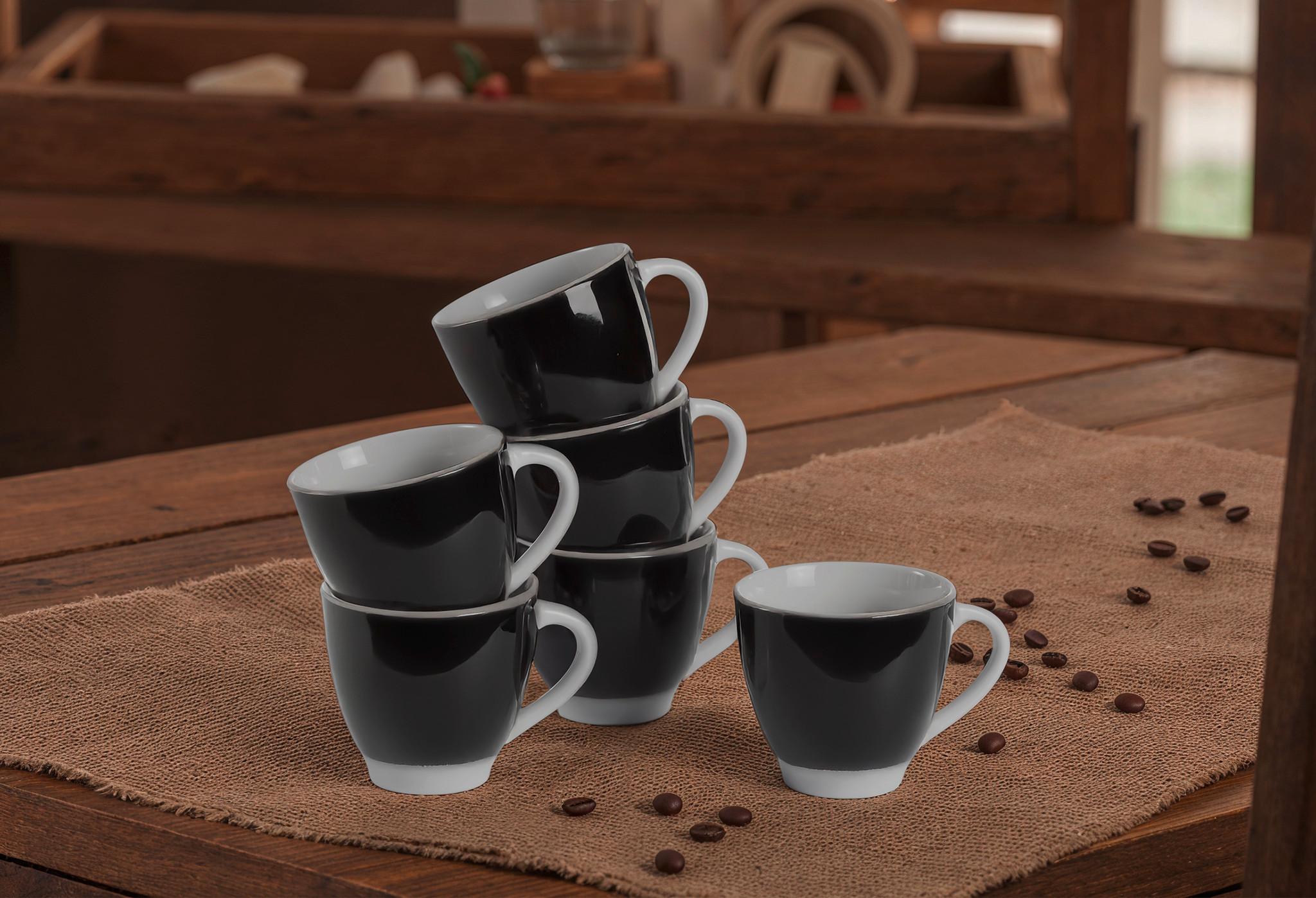 Tassenset Schwarz Weiß 6-teilig D:14,5cm - Schwarz/Weiß, Basics, Keramik (14,5cm) - Van Well