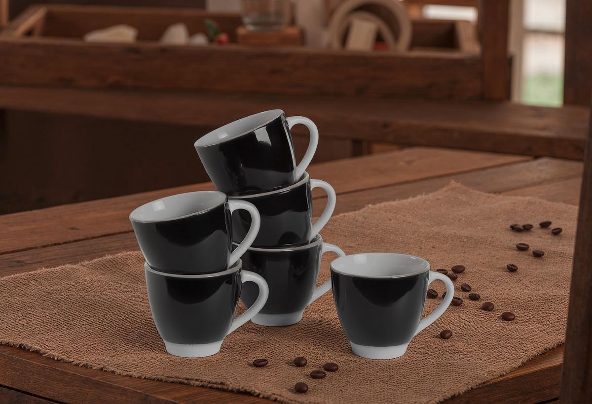 Tassenset Schwarz Weiß 6-Teilig D:14,5cm - Schwarz/Weiß, Basics, Keramik (14,5cm) - Van Well
