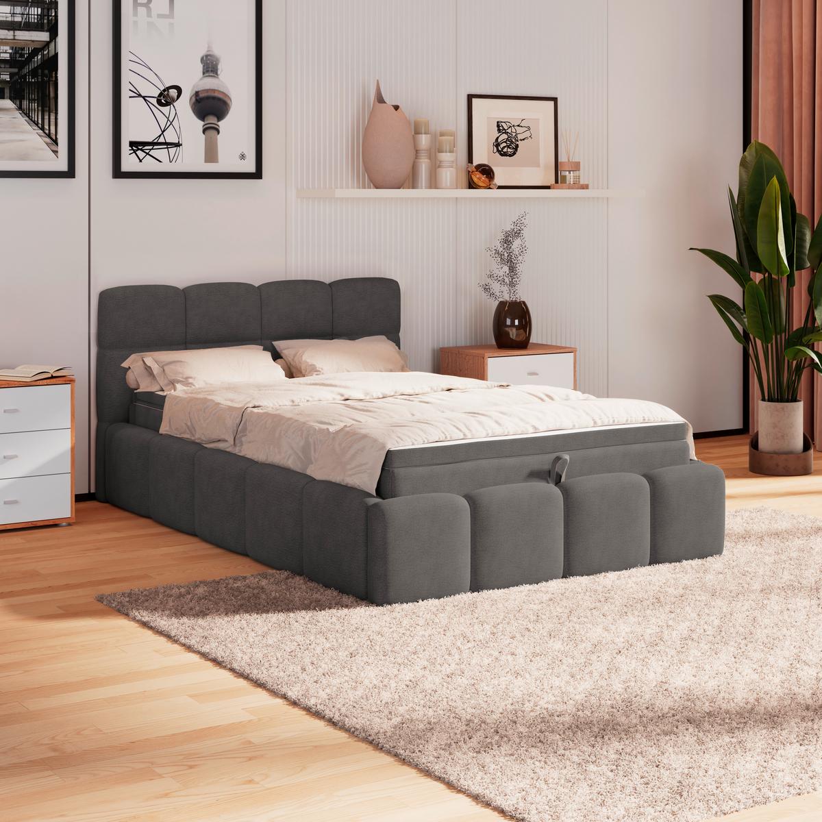 Polsterbett Noe Anthrazit 140x200 cm - Anthrazit/Schwarz, Trend, Textil/Metall (140/200cm)