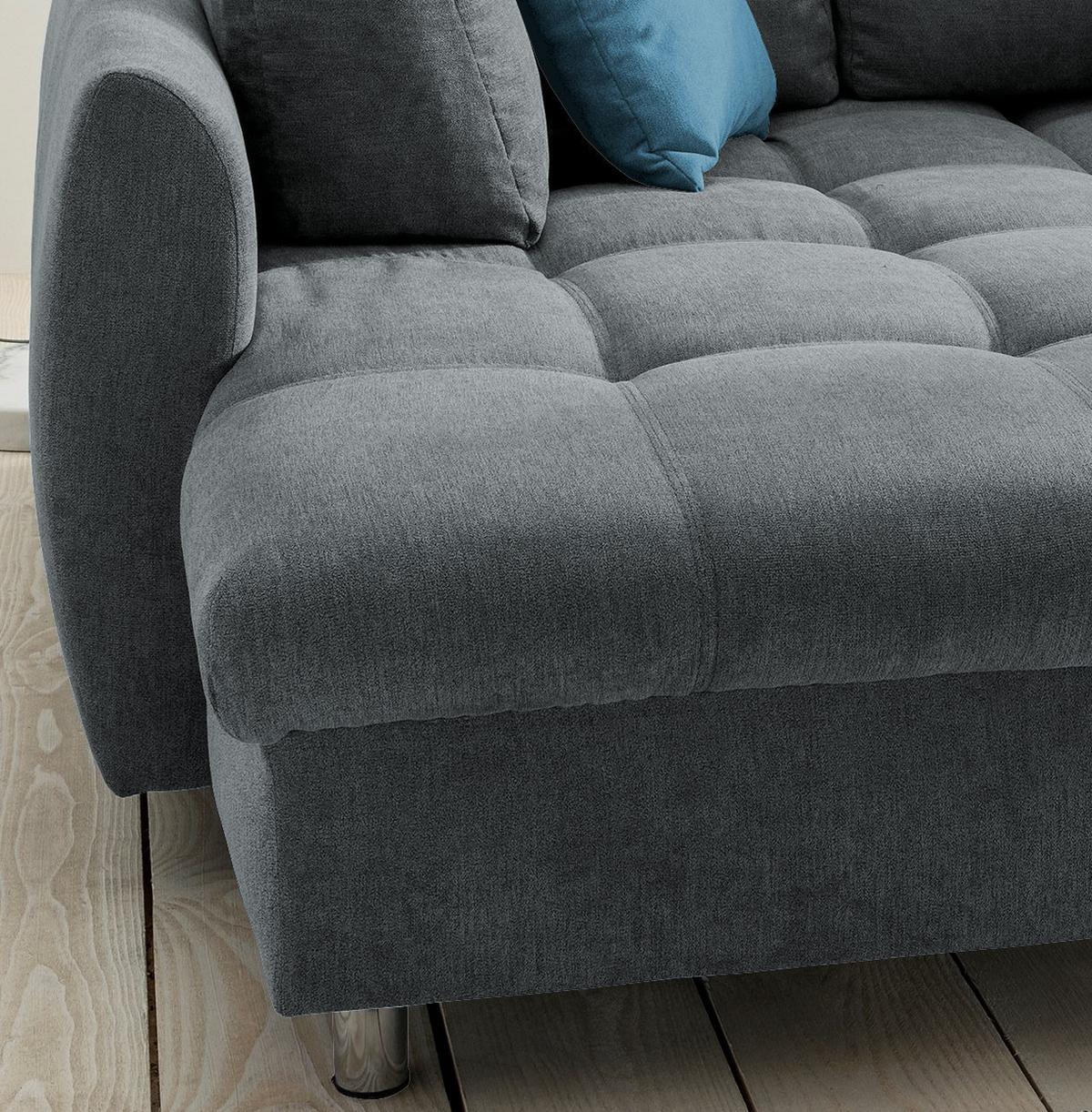 Rohová sedačka AGIRA, levá, antracitová / modrá - modrá/barvy chromu, Design, textil/plast (190/250cm) - Livetastic