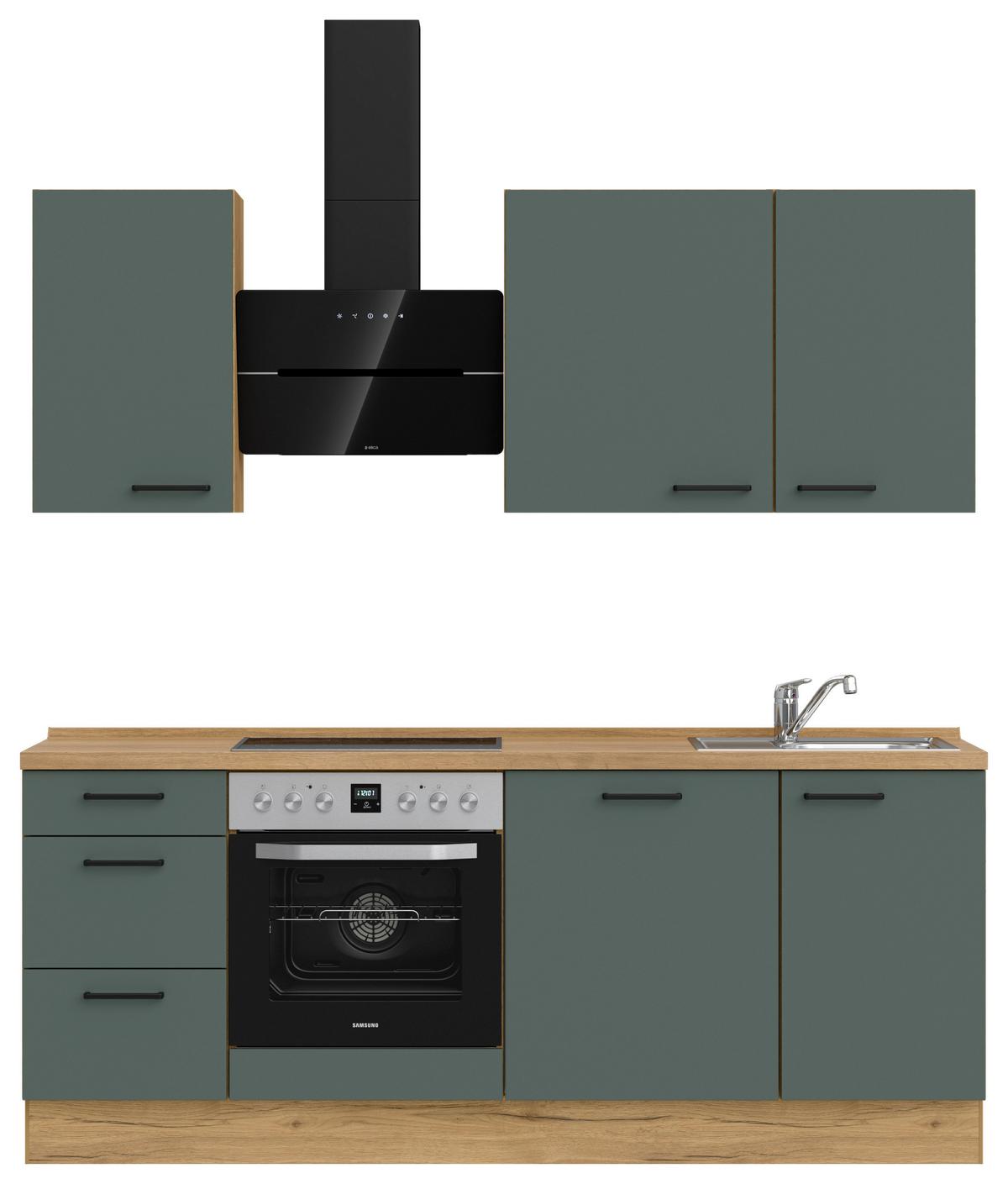 Küchenleerblock Easytouch High-Line, H5 Links - Dunkelgrün/Eichefarben, MODERN, Holzwerkstoff (210cm) - Nobilia
