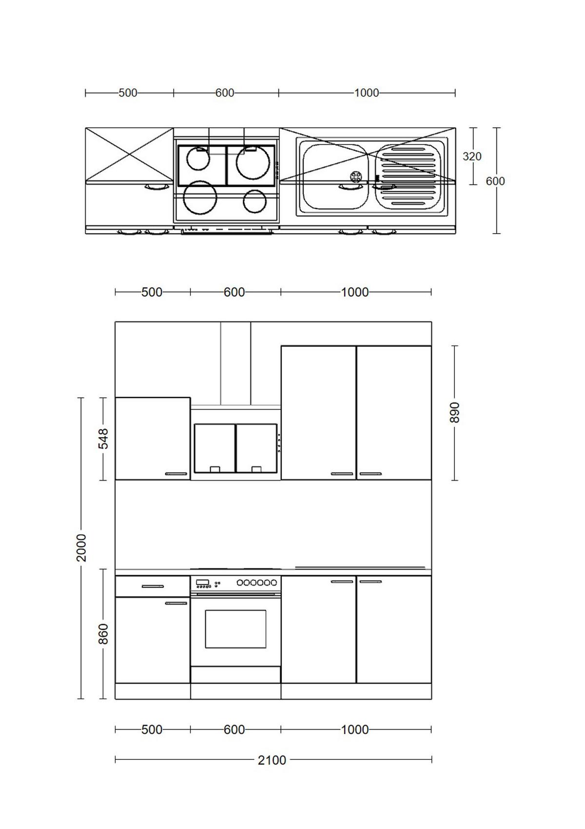 Küchenzeile Nepal mit Geräten 210 cm Kaschmir/Eiche Dekor - Kaschmir/Sonoma Eiche, MODERN, Holzwerkstoff (210cm) - FlexWell