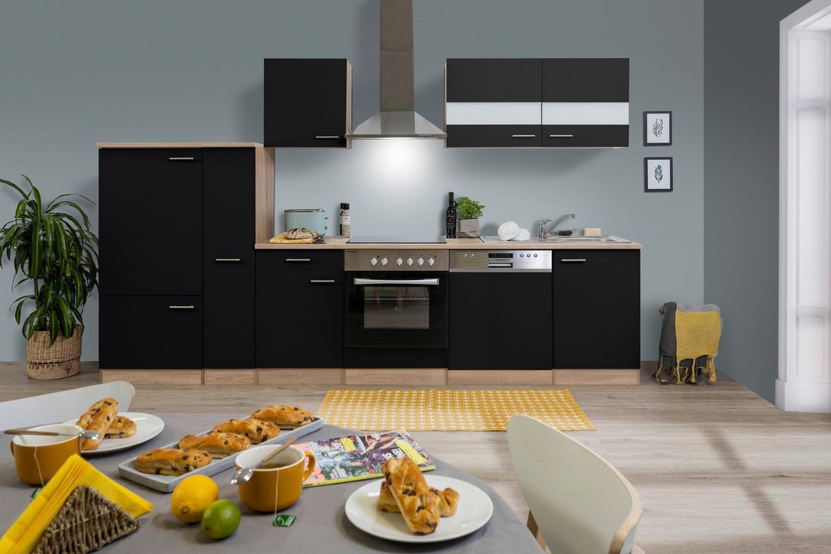 Küchenzeile ohne Geräte B: 310 cm Schwarz/Eiche Dekor - Eichefarben/Schwarz, Basics, Holzwerkstoff (310cm) - Respekta