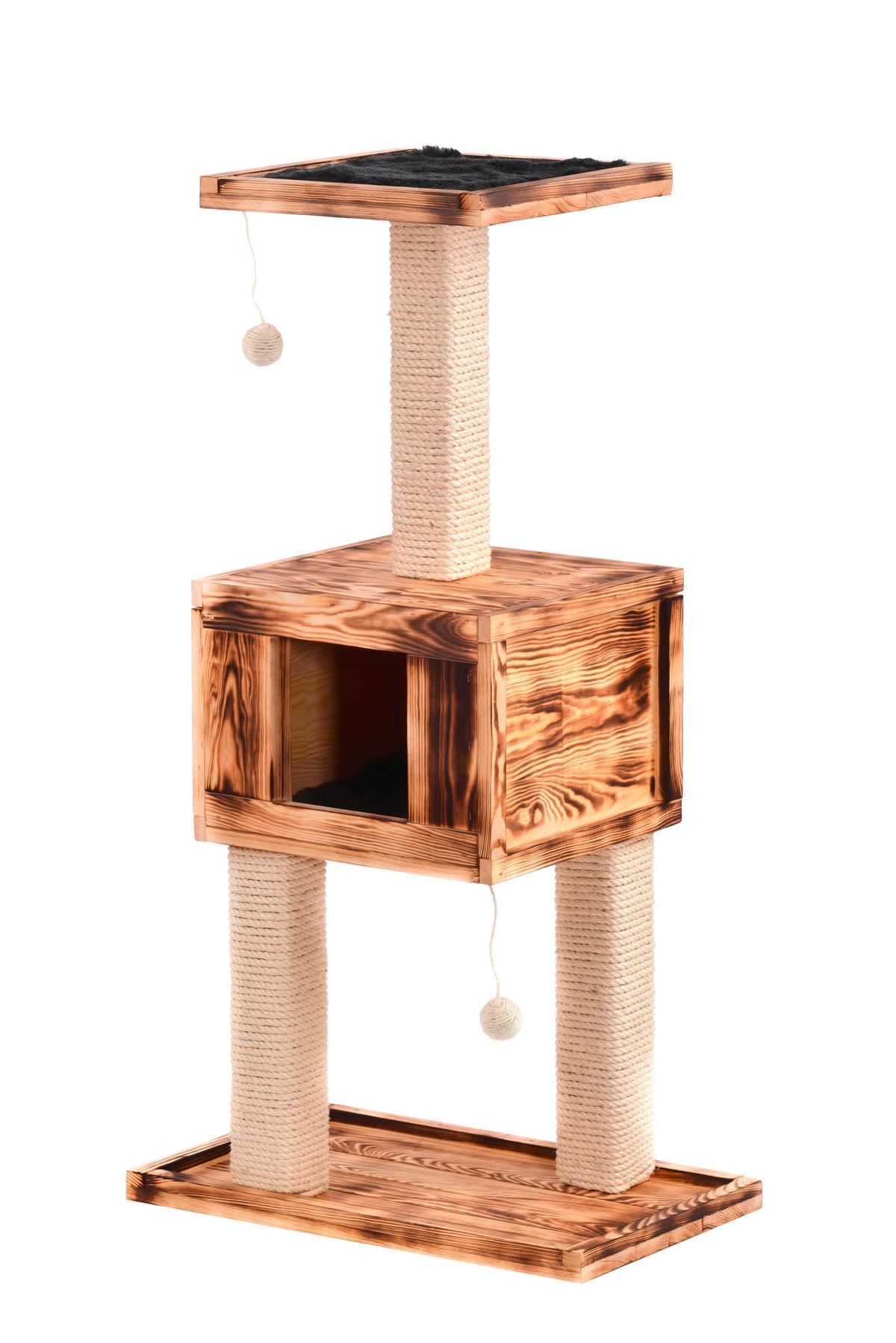 Kratzbaum Finn LxBxH 36x16x114 cm 3 Ebenen mit Schlafhöhle - Naturfarben, KONVENTIONELL, Holz (36/16/114cm)